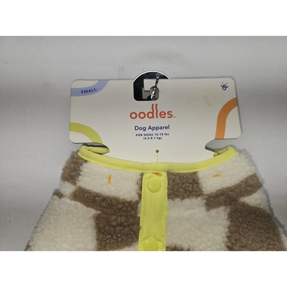 Oodles Dog Fleece Jacket Small S NWT Brown Cream Checkered Snap Button Fleece